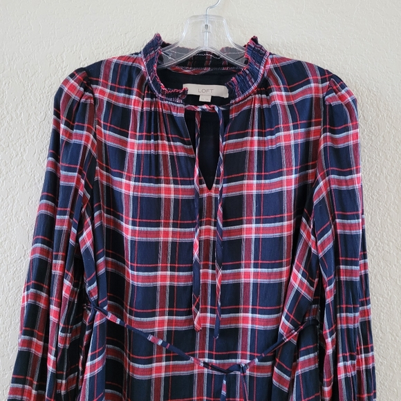 LOFT Plaid Mini Dress With Wiast Tie Size Small - Picture 2 of 6